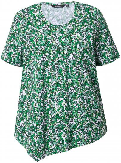Ulla Popken Floral Pointed Hem Short Sleeve Tee Green - Spausdinti marškinėliai moterims - 