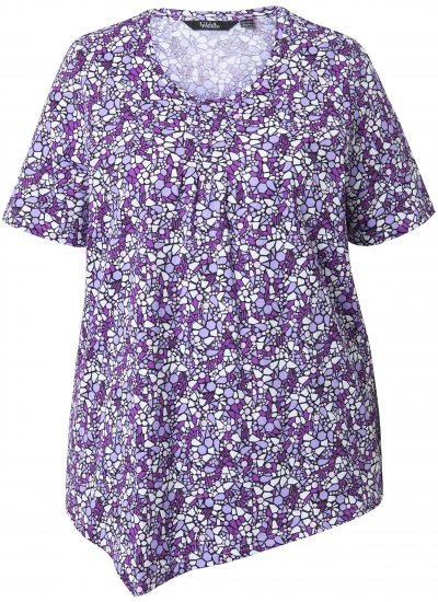 Ulla Popken Floral Pointed Hem Short Sleeve Tee Purple - Spausdinti marškinėliai moterims - 