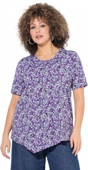Ulla Popken Floral Pointed Hem Short Sleeve Tee Purple - Spausdinti marškinėliai moterims - 