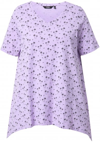 Ulla Popken Palm Tree Print Pointed Hem Tee Lavender - Spausdinti marškinėliai moterims - 