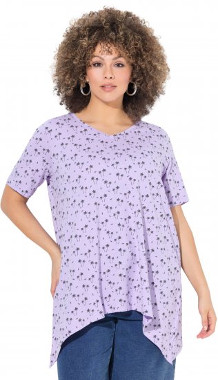Ulla Popken Palm Tree Print Pointed Hem Tee Lavender - Spausdinti marškinėliai moterims - 