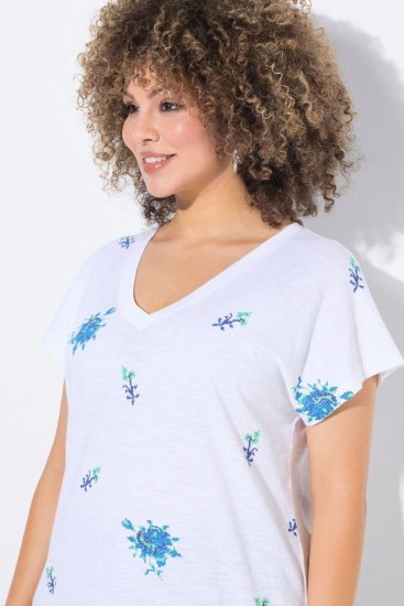 Ulla Popken Cross Stitch Short Sleeve Tee Snow White - Spausdinti marškinėliai moterims - Marškinėliai su raštais moterims
