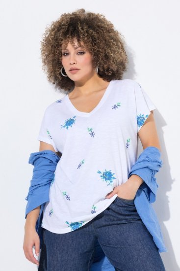 Ulla Popken Cross Stitch Short Sleeve Tee Snow White - Spausdinti marškinėliai moterims - Marškinėliai su raštais moterims