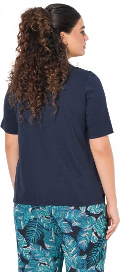 Ulla Popken Ride The Wave Short Sleeve V-Neck Graphic Tee Navy Blue - Spausdinti marškinėliai moterims - 