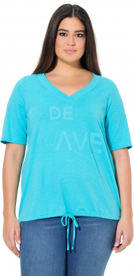 Ulla Popken Ride The Wave Short Sleeve V-Neck Graphic Tee Deep Aqua - Spausdinti marškinėliai moterims - 