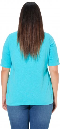 Ulla Popken Ride The Wave Short Sleeve V-Neck Graphic Tee Deep Aqua - Spausdinti marškinėliai moterims - 
