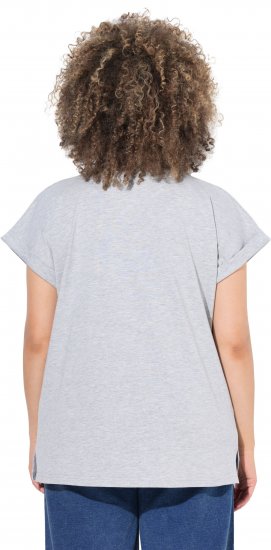 Ulla Popken Long Beach Lettering Cap Sleeve Tee Light Grey Melange - Spausdinti marškinėliai moterims - 