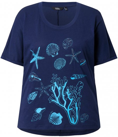 Ulla Popken Marine Print Short Sleeve Tee Ink Blue - Spausdinti marškinėliai moterims - 