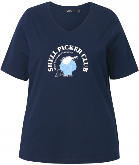 Ulla Popken Shell Picker Club Short Sleeve Graphic Tee Navy - Spausdinti marškinėliai moterims - 