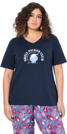Ulla Popken Shell Picker Club Short Sleeve Graphic Tee Navy - Spausdinti marškinėliai moterims - 