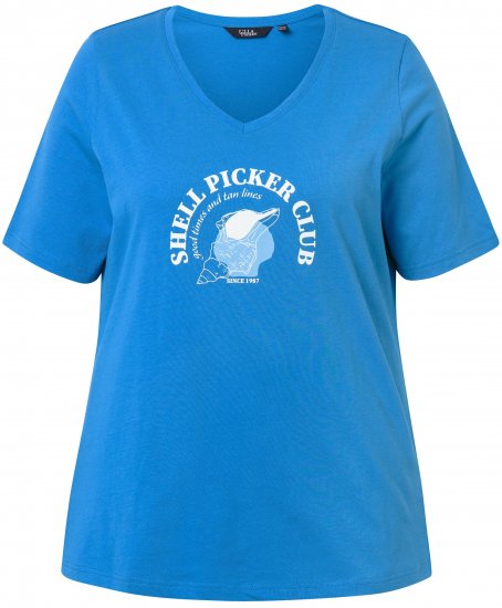 Ulla Popken Shell Picker Club Short Sleeve Graphic Tee Teal Blue - DRABUŽIAI MOTERIMS 40-66 - 