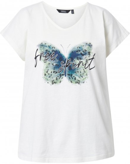 Ulla Popken Free Spirit Butterfly Cap Sleeve Graphic Tee Off-White - Spausdinti marškinėliai moterims - 