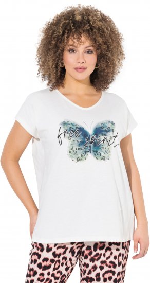 Ulla Popken Free Spirit Butterfly Cap Sleeve Graphic Tee Off-White - Spausdinti marškinėliai moterims - 