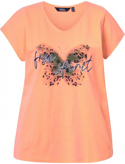 Ulla Popken Free Spirit Butterfly Cap Sleeve Graphic Tee Coral - Spausdinti marškinėliai moterims - 