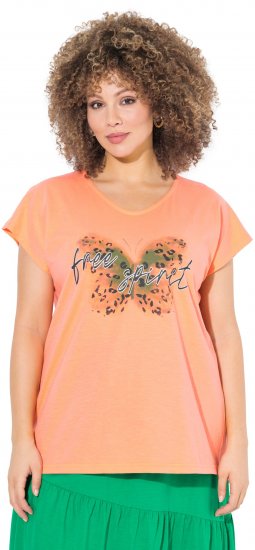 Ulla Popken Free Spirit Butterfly Cap Sleeve Graphic Tee Coral - Spausdinti marškinėliai moterims - 