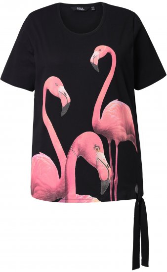 Ulla Popken Flamingo Short Sleeve Graphic Tee Black - Spausdinti marškinėliai moterims - 