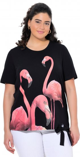 Ulla Popken Flamingo Short Sleeve Graphic Tee Black - Spausdinti marškinėliai moterims - 