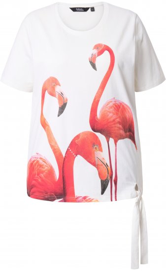 Ulla Popken Flamingo Short Sleeve Graphic Tee Off-White - Spausdinti marškinėliai moterims - 