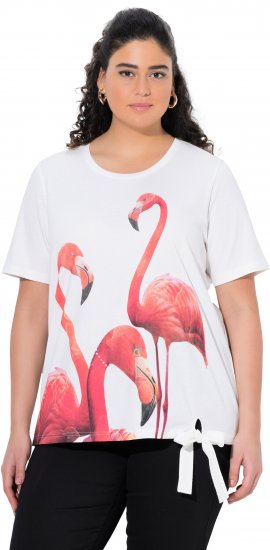 Ulla Popken Flamingo Short Sleeve Graphic Tee Off-White - Spausdinti marškinėliai moterims - 
