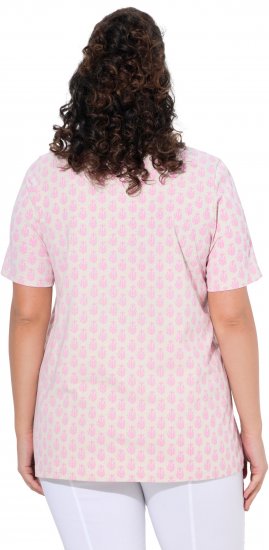 Ulla Popken Cactus Print Short Sleeve V-Neck Tee Pink - Spausdinti marškinėliai moterims - 
