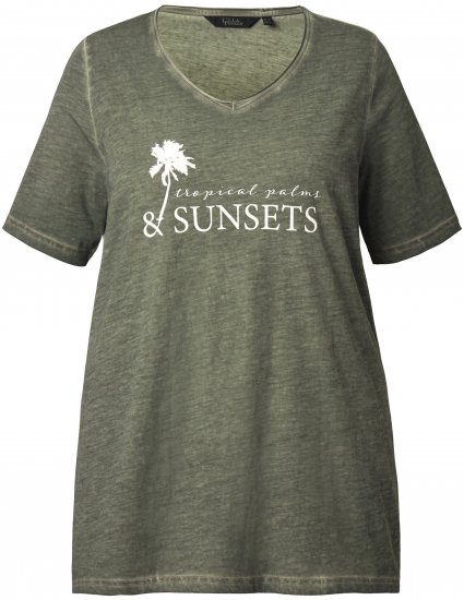 Ulla Popken Sunset Lettering Short Sleeve Graphic Tee Olive - Spausdinti marškinėliai moterims - 