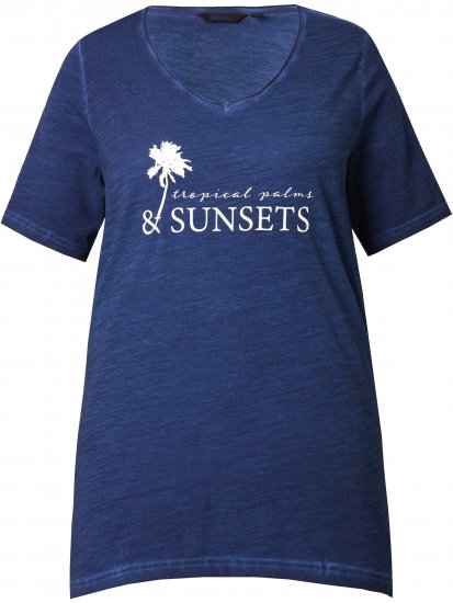 Ulla Popken Sunset Lettering Short Sleeve Graphic Tee Ink Blue - Spausdinti marškinėliai moterims - 