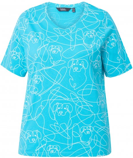 Ulla Popken Abstract Animal Print Short Sleeve Tee Deep Aqua - Spausdinti marškinėliai moterims - 