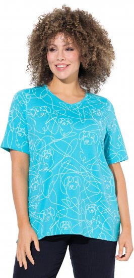 Ulla Popken Abstract Animal Print Short Sleeve Tee Deep Aqua - Spausdinti marškinėliai moterims - 