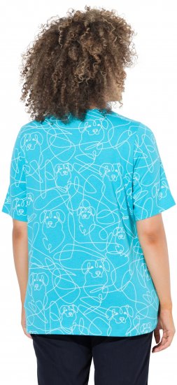 Ulla Popken Abstract Animal Print Short Sleeve Tee Deep Aqua - Spausdinti marškinėliai moterims - 