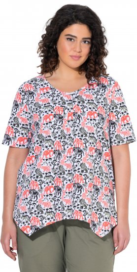 Ulla Popken Half-sleeve A-line V-neck Pointed Hem Animal Pattern T-shirt Snow White - Spausdinti marškinėliai moterims - 