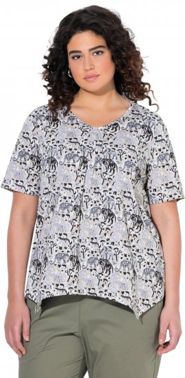 Ulla Popken Half-sleeve A-line V-neck Pointed Hem Animal Pattern T-shirt Moss - Spausdinti marškinėliai moterims - 