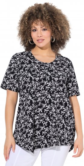 Ulla Popken Bow Print Short Sleeve Pointed Hem Tee Black - Spausdinti marškinėliai moterims - 