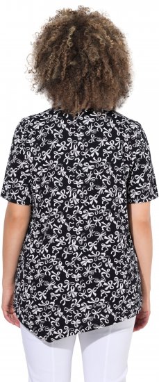 Ulla Popken Bow Print Short Sleeve Pointed Hem Tee Black - Spausdinti marškinėliai moterims - 