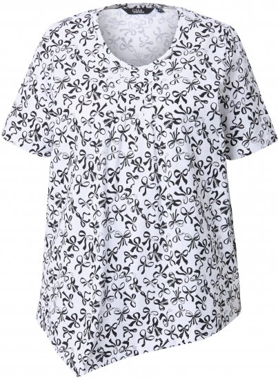 Ulla Popken Bow Print Short Sleeve Pointed Hem Tee Snow White - Spausdinti marškinėliai moterims - 