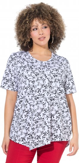 Ulla Popken Bow Print Short Sleeve Pointed Hem Tee Snow White - Spausdinti marškinėliai moterims - 