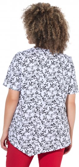 Ulla Popken Bow Print Short Sleeve Pointed Hem Tee Snow White - Spausdinti marškinėliai moterims - 