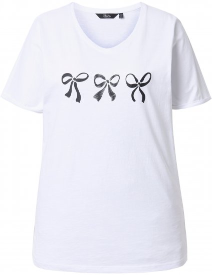 Ulla Popken Bow Short Sleeve Graphic Tee Snow White - Spausdinti marškinėliai moterims - 