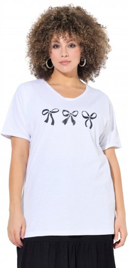 Ulla Popken Bow Short Sleeve Graphic Tee Snow White - Spausdinti marškinėliai moterims - 