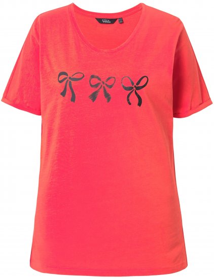 Ulla Popken Bow Short Sleeve Graphic Tee Light Red - Spausdinti marškinėliai moterims - 