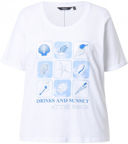 Ulla Popken Drinks And Sunset Graphic Tee Snow White - Spausdinti marškinėliai moterims - 