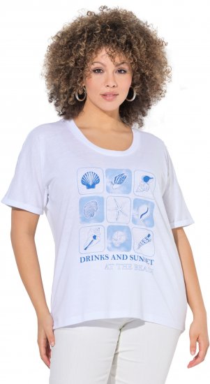 Ulla Popken Drinks And Sunset Graphic Tee Snow White - Spausdinti marškinėliai moterims - 