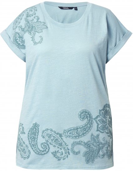 Ulla Popken Textured Paisley Motif Cap Sleeve Tee Light Moss Green - Spausdinti marškinėliai moterims - 