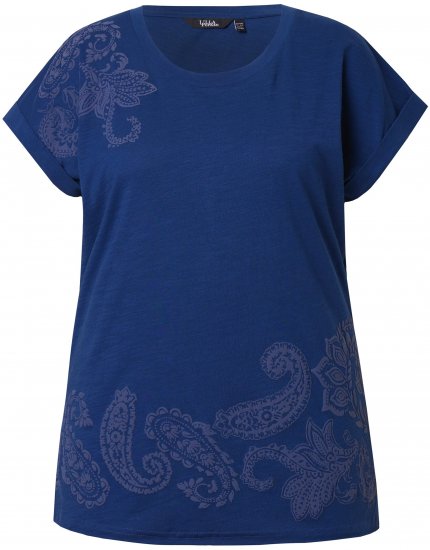 Ulla Popken Textured Paisley Motif Cap Sleeve Tee Navy - Spausdinti marškinėliai moterims - 