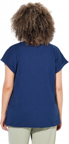 Ulla Popken Textured Paisley Motif Cap Sleeve Tee Navy - Spausdinti marškinėliai moterims - 