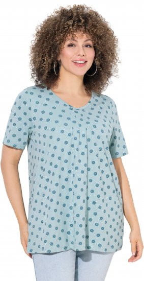 Ulla Popken Tile Print Short Sleeve Pleated Tee Light Moss Green - Spausdinti marškinėliai moterims - 