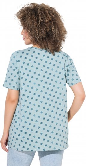 Ulla Popken Tile Print Short Sleeve Pleated Tee Light Moss Green - Spausdinti marškinėliai moterims - 