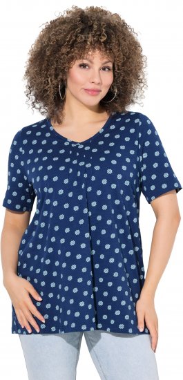 Ulla Popken Tile Print Short Sleeve Pleated Tee Dark Blue - Spausdinti marškinėliai moterims - 