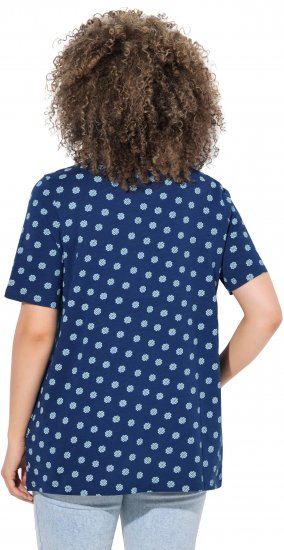 Ulla Popken Tile Print Short Sleeve Pleated Tee Dark Blue - Spausdinti marškinėliai moterims - 