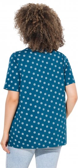 Ulla Popken Tile Print Short Sleeve Pleated Tee Teal - Spausdinti marškinėliai moterims - 