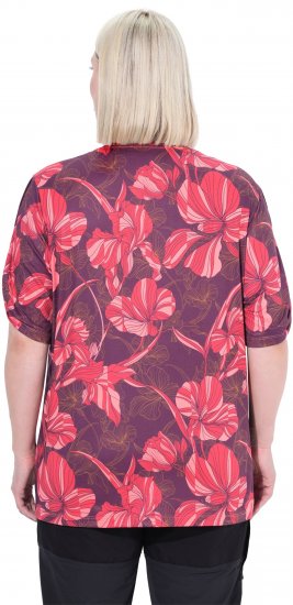 Ulla Popken Quick Drying Flower Print Short Sleeve Tee Dark Cherry - Spausdinti marškinėliai moterims - 